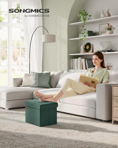 SONGMICS Mazie Collection - Small Folding Storage Ottoman, Foot Rest Stool, 12.2 x 16.1 x 12.2 Inches, 286 lb Load Capacity, for Living Room, Bedroom, Home Office, Dorm, Retro Green ULSF102C01 | Foot Rest Stool, 286.6 lb Load Capacity, Forest Green, MINOT