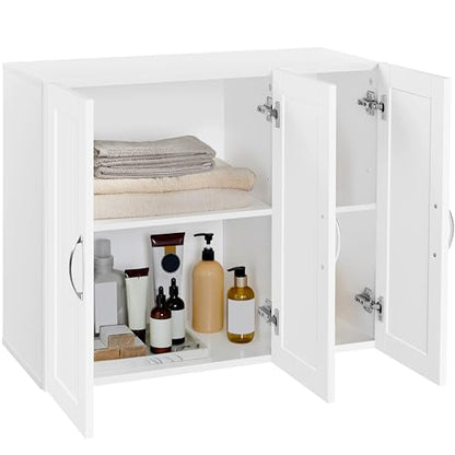 Yaheetech 3-Door Wall Mounted Bathroom Storage Cabinet, Laundry Room, White | MDF with Soft Close Doors and Adjustable Shelves, a Roomy Mirrorless Medicine Cabinet for Over the Toilet, Kitchen or Garage - style: 3 Doors