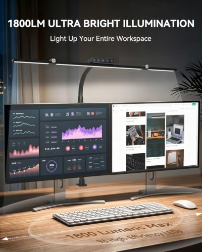 LED Desk Lamp with Clamp, 24W 3-Panel Light for Dual Monitors | 1800 Lumens, 96 LED, 3 Adjustable Panels, 360° Gooseneck, 2700K-6500K Color Temps, Remote, Touch Control, Memory Function - style: 27.2 Inch