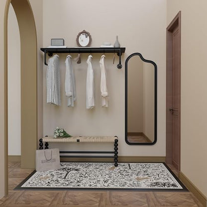 Clothes Rack 42in, Wall Mounted Garment Racks with Real Black Wood Shelf, Heavy Duty Hanging Clothes Rack, Multi-Purpose Hanging Rod, Space-Saving Closet Storage - color: Black, size: 1T42IN