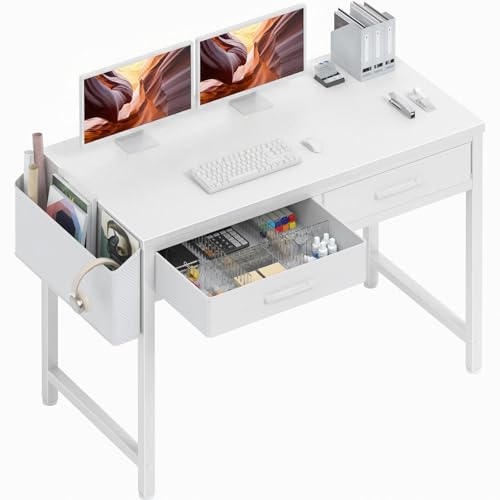 DLisiting White Desk with Storage Drawers - 39 Inch Small Computer Desk with Drawers for Bedroom Home Office, Study Writing Vanity Table Without Mirror for Girls Small Spaces - color: White, size: 39.4"