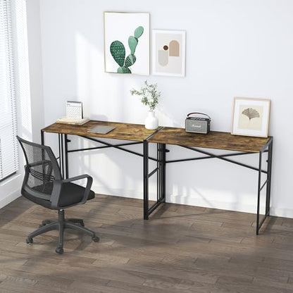 Lutown-Teen 35 inch Small Folding Computer Desk, Rustic Brown | Writing Gaming Computer Desk for Small Spaces, No Assembly Required Home Office Table - color: Rustic Brown, size: 35 Inch