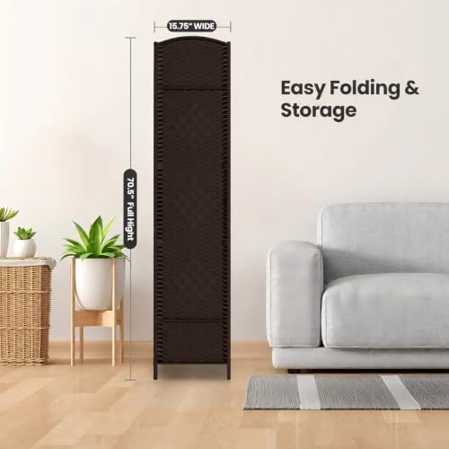 6 Panel Folding Room Divider,Woven Privacy Screen,Chocolate | Solid wood frame, handcrafted diamond pattern, 6FT tall, extends to 94.5 inches wide, no assembly required - color: Chocolate, size: 6-Panel
