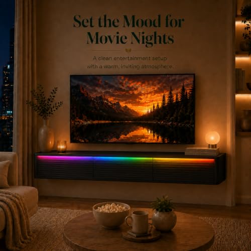 Black Floating TV Stand, 68.9 inch Wall Mounted Media Console with Storage | Mounted TV Console for Living Room,for 75"–80" TVs. - color: Black-h