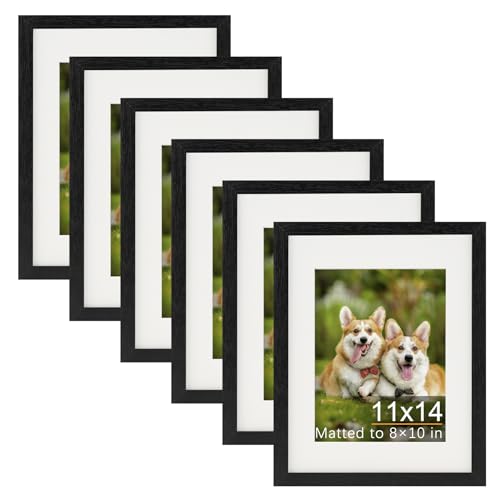 TOFOREVO 11x14 Picture Frames with 8x10 Mat Set of 6, Black | Wood Grain Design, Wall Mounting or Tabletop Display, for Christmas Mother's Day Father's Day birthday - color: Black Wood Grain, size: 11x14