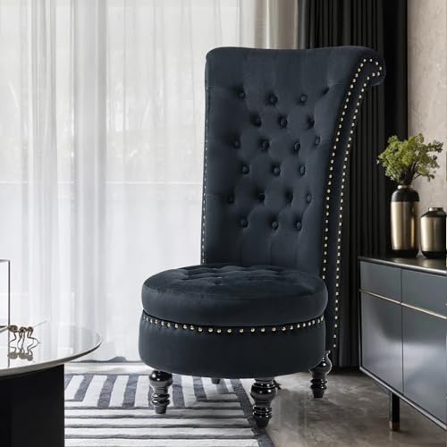 AVAWING High Back Velvet Tufted Throne Chairs with Storage Set of 2, Black | Tufted Nailhead Design; Hidden Storage; Soft Velvet; Sturdy Wood Legs 330Lbs; High Density Foam; Ergonomic Back - color: Black