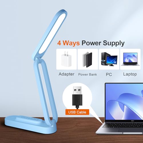 Giryuhd LED Desk Lamp for Office Home & Battery Operated Lamp Rechargeable Lamp Foldable & Portable Light, LED Desk Light Strip, 3 Brightness Dimmable Small Desk Lamp Wireless Reading Lamp - color: Blue