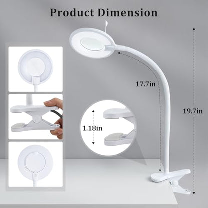 3X+6X Magnifying Glass with Light and Clamp,Dimmable LED Magnifying Lamp | Clip on, Flexible Gooseneck, Hands Free Magnifier, Magnification Lamp for Elderly Craft Hobby Painting Sewing Close Work - color: Cool White