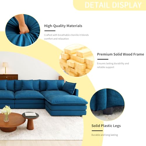 76.7” Oversized Blue Loveseat Sofa, 2 Seater Large Sectional Couches for Living Room, Chenille Fabric Modular Sectional Sofa with 1 Ottoman, Deep Seat Home Sofas Set, Love Seat Couches - color: Blue, size: 2 Seater + 1 Ottoman