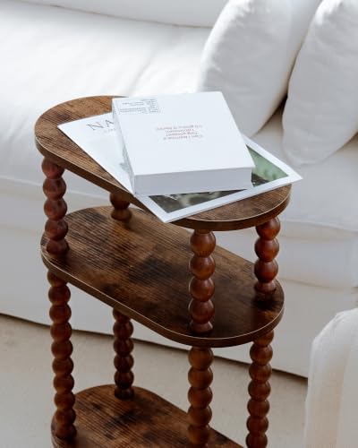 3-Tier Narrow Side Table, Slim End Table for Small Spaces | Skinny wooden side table with shelf storage. Ideal as living room accent or bedroom nightstand.Easy assembly, space-saving - color: Walnut