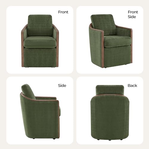 CHITA Upholstered Dining Chairs Set of 2 with Hidden Casters, Moss Green | Fully Assembled Modern Dining Chair with Backrest & Wood Armrest, Chenille Barrel Chairs for Dining Room, Kitchen Chairs - color: Moss Green, size: set of 2
