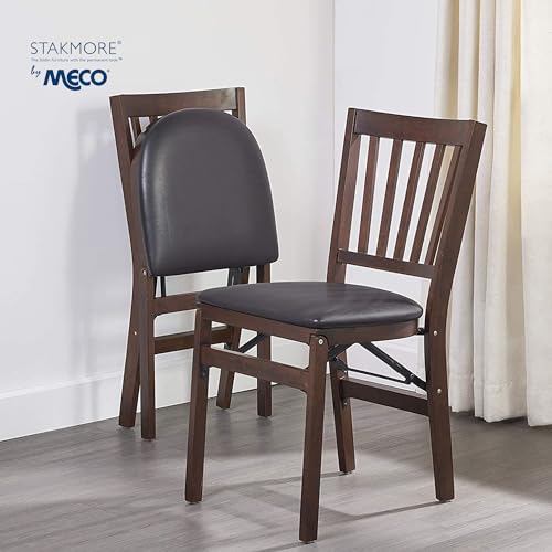 Stakmore Premium Solid Wood Dining Table Compact Folding Chair Set with Fabric Padded Upholstered Seat, Espresso/Black (Set of 2) - color: Espresso