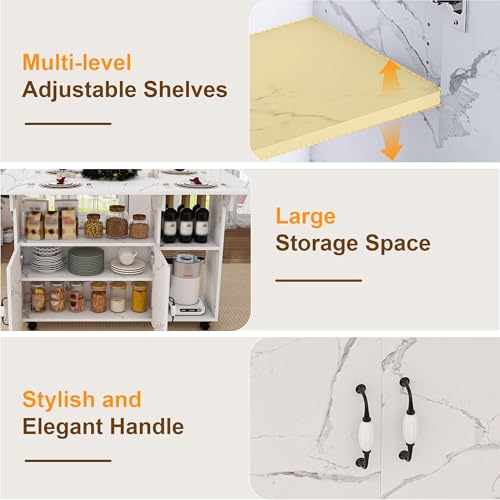 KEIKI 47 Inch Foldable Dining Table, Multi-Functional Folding Table with Storage Shelves and Wheels, Drop Leaf Extendable Dining Desk, Versatile Foldable Side Table for Kitchen, Dorm, Office, White - color: White