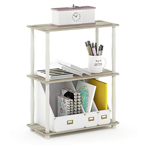 Furinno Turn-N-Tube 3-Tier Compact Multipurpose Shelf Display Rack with Classic Tube, Sonoma Oak/White | Open Shelves Corner Shelf, Book Shelf, for Organization and Storage, Living Room, Garage, Home Office - color: Sonoma Oak/White, size: 3-Tier Classic