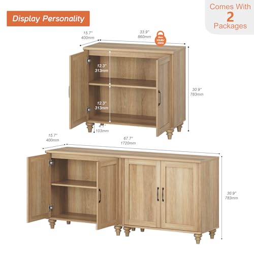WAMPAT TV Stand for 75 inch TV with 4 Wood Doors, Oak | Farmhouse Wood Universal TV Stands with Storage Cabinets, Morden Entertainment Center TV Console Table - color: Oak-b, size: 2