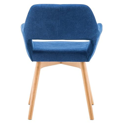 Desk Chair No Wheels Vanity Chair Comfy Accent Chair for Living Dining Room Bedroom Home Office Mid Century Modern Upholstered Armchair Sofa Chair (Blue, 1) - color: Blue
