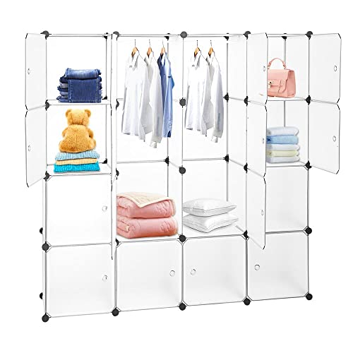 Maximize Storage Space with 16-Cube Modular Closet Organizer - White Wardrobe Shelving DIY Bookcase System Drawer Unit and Door Cabinet - Perfect for Clothes Shoes and More