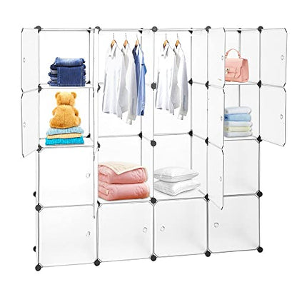 Maximize Storage Space with 16-Cube Modular Closet Organizer - White Wardrobe Shelving DIY Bookcase System Drawer Unit and Door Cabinet - Perfect for Clothes Shoes and More