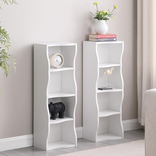 Tall Narrow Bookshelf, 8-Tier Tall Skinny Shelf with Adjustable Shelves, Narrow Bookcase for Small Spaces, 70.87" Slim Bookshelf for Home Office, Easy to Assemble, White - color: A-white
