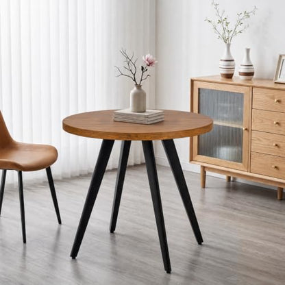 Round Dining Table for 2, 31.5" Small Kitchen Circle Table Space-Saving | Brown Mid-Century Modern with 1.4" thick Walnut-grain Top, Kitchens, Dining Rooms, Apartments, Breakfast Nooks - color: Brown