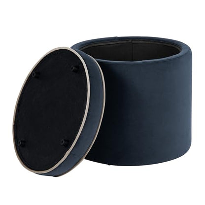 Spatial Order 18" Velvet Storage Ottoman with Lift-Off Lid - Blue Velvet - color: Blue Velvet