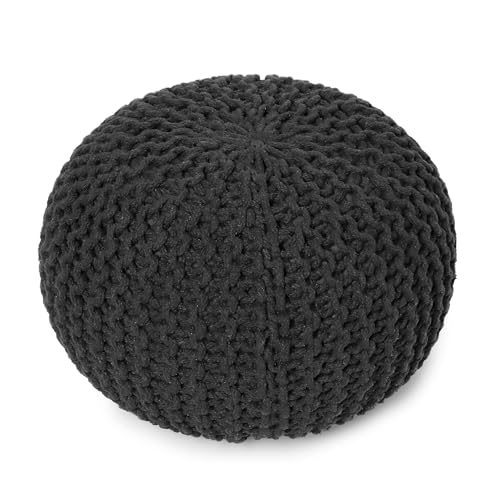 · REDEARTH · Round Ottoman - Hand Knitted Boho Poof Footrest - Dark Gray | 100% Cotton, 19.5"x19.5"x14"; Doubles as Footstool, Foot Rest; Great for Living Room, Bedroom, Nursery, Patio, Dorm, Lounge - color: Dark Gray, size: 19.5"D x 19.5"W x 14"H