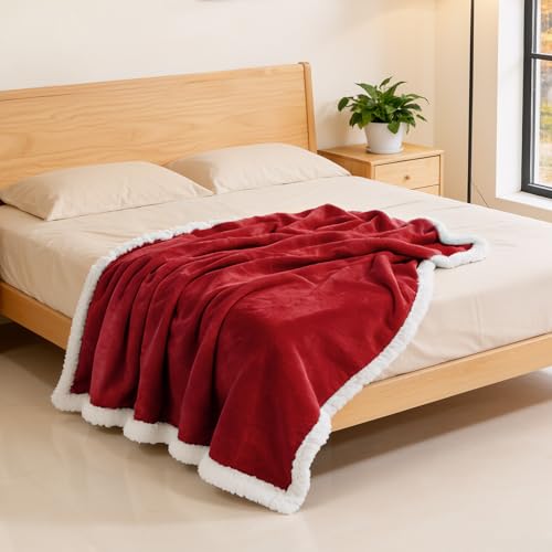 BEAUTEX Sherpa Fleece Throw Blankets Soft Fluffy Flannel Plush Cozy | Fuzzy Wine Cuddle Blanket for Couch, Bed, Sofa, Adults (50" x 60", Wine) - color: Wine, size: Throw-50"x60"