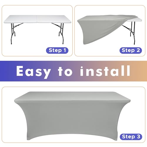 Nasitos 2 Pack 8 ft Table Cloth Rectangle Tables-Open Back Spandex Fitted Tablecloth, Grey Stretch Table Covers Washable and Wrinkle Resistant for Trade Show, Parties, Wedding, Banquet, Cocktails - color: Grey, size: 8FT