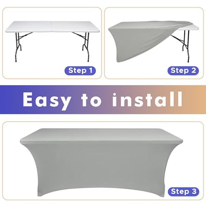 Nasitos 2 Pack 8 ft Table Cloth Rectangle Tables-Open Back Spandex Fitted Tablecloth, Grey Stretch Table Covers Washable and Wrinkle Resistant for Trade Show, Parties, Wedding, Banquet, Cocktails - color: Grey, size: 8FT