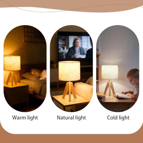 Tripod Table Lamp, Small Bedside Night Stand Lamp with 3 Colors, Decorative Lamp for Bedroom, Nursery, Living Room (Bulb Included) (Natural Wood) - color: Natural Wood