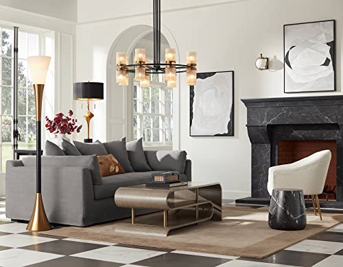 Piazza 72 1/2" Tall Brass and Black Torchiere Floor Lamp | Mid Century Modern Glam Style 5 Antique Metal White Glass Shade for Living Room Reading House Bedroom Home Office - color: Black and Gold
