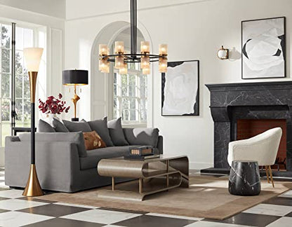 Piazza 72 1/2" Tall Brass and Black Torchiere Floor Lamp | Mid Century Modern Glam Style 5 Antique Metal White Glass Shade for Living Room Reading House Bedroom Home Office - color: Black and Gold