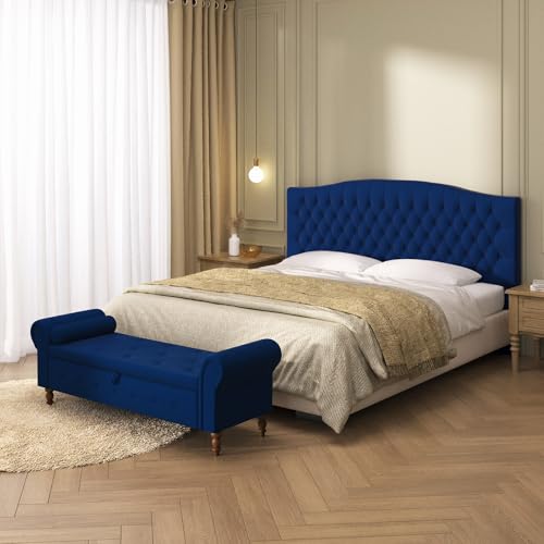 Furpopup Velvet Upholstered Headboard King/Cal King Size Latest Model Wall Mount, Bed Frame Mount, Featuring High-Density Sponge Padding, Luxury Texture Easy Assembly Comfort and Style-Navy Blue - color: Navy Blue-velvet, size: King