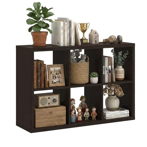 WannabeMyself【2026 Wooden Thick Frame】 6 Cube Storage Organizer with Anti-Tipping Kits, Reversible Open Back Book Shelf,Bookcase for Living Room,Bedroom,Entrance Hall,Office,11.6×36.3×24.6,Chocolate - color: Chocolate, size: 6 cube (11inch)