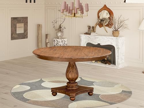 F52-0N-TP - Kitchen Table with Acacia Wood Round Tabletop, Antique Walnut Finish - color: Antique Walnut, size: 54x54 Inch