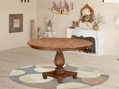 F52-0N-TP - Kitchen Table with Acacia Wood Round Tabletop, Antique Walnut Finish - color: Antique Walnut, size: 54x54 Inch