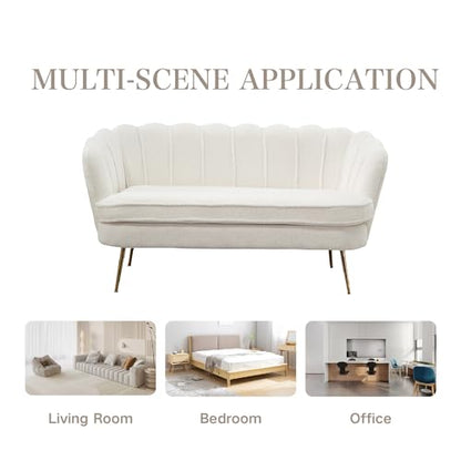 Chifee & Vingol Upholstered Small Loveseat for Small Space with Golden Legs,Ivory - color: Boucle-ivory