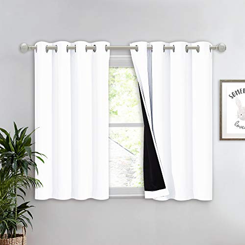 NICETOWN White 100% Blackout Curtain 45 inches Long, 2 Thick Layers Completely Blackout Window Treatment Thermal Insulated Lined Drape for Small Window (1 Panel, 52 inches Width Each Panel) - color: Pure White, size: 52"W x 45"L (Pack of 1)
