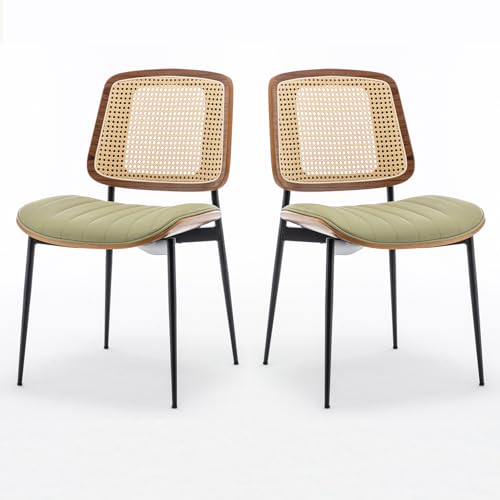 LUNLING Dining Chairs Set of 2 Mid Century Modern Retro Faux Leather Kitchen Chairs with Walnut Bentwood Upholstered Seat Metal Legs Adjustable Foot for Kitchen Dining Room Chairs(LightGreen) - color: Green2, size: Set of 2