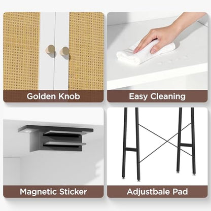Befrases Rattan Over Toilet Storage Cabinet with Metal Stand | Bathroom Organizer with Adjustable Shelf, Tall Freestanding Washer Shelf, Small Cupboard, Space Saver, White - color: Rattan Door-white