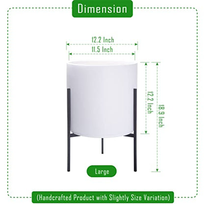 D'vine Dev Cylinder Planter Pot with Metal Stand, White, 12 in, 96-T-A-3 | Durable Fiberclay Construction, Sleek Modern Design, Heavy-Duty Iron Stand, Drainage Hole & Saucer, Elegant Indoor Display - color: White, size: Large 12 Inch