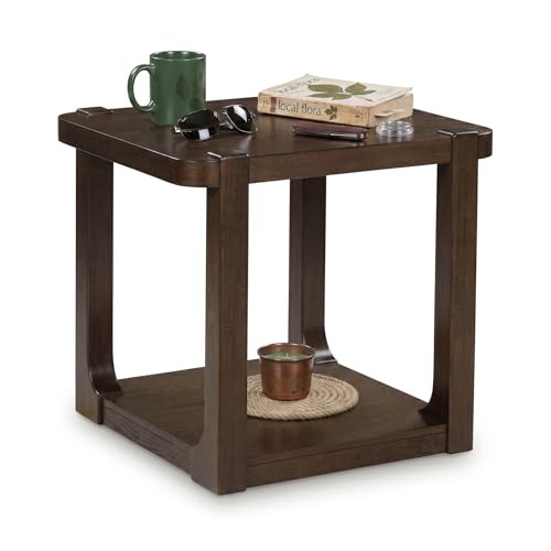 Signature Design by Ashley Breckington End Table, Dark Brown Side Table with Lower Shelf, Contemporary Style for Deep Couches, Hardwood Solids, Oak Veneer and MDF Substrate, 27" W - color: Dark Brown - Shelf