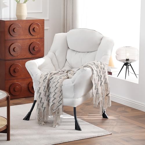 Lazy Chair, Comfy Reading Accent Chair for Bedroom, Beige | Comfy Bedroom Accent Chair with Washable Removable Cover and extra throw pillowfor Living Room Dorm - color: Beige-single
