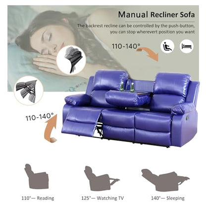 A Ainehome Living Room Furniture Set Leather Recliner Sofa Set Loveseat Chair Furniture Sofa Set for Living Room/Small Space/Rv/House/Office/Theater Seating (A-Blue Leather, Sofa+Loveseat) - color: A-blue Leather, size: Sofa+Loveseat