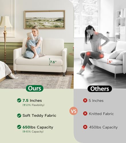 Welzona Loveseat, 51" Small Couch, Teddy Love Seat, Small Loveseat Sofa | Comfy Teddy Fabric, Tool-free Setup, Washable Covers, All-wood Small Sofa Couch for Living Room, Bedroom, Small Spaces, Brown - color: Brown, size: loveseat