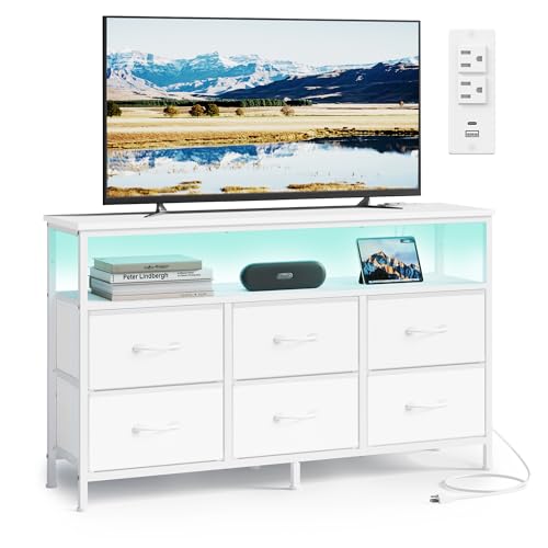 SONGMICS BELLAH Collection - Dresser for Bedroom, Chest of Drawers, TV Stand for TVs Up to 55 Inches, Living Room, Closet, 6 Drawers and 1 Shelf, Modern, Cloud White ULGS833WH02S - color: Cloud White, size: 11.8"D x 44.8"W x 26.8"H (6 Drawers)