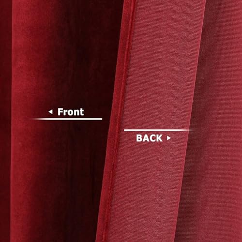 Benedeco Burgundy Red Velvet Blackout Curtains 52x63, Back Tab, 2 Panels | Elegant Room Darkening Thermal Insulated Energy Saving Noise Reducing Velvet Window Drapes for Living Room, Bedroom - color: Backtab-red, size: 52"W x 63"L (Pack of 2)