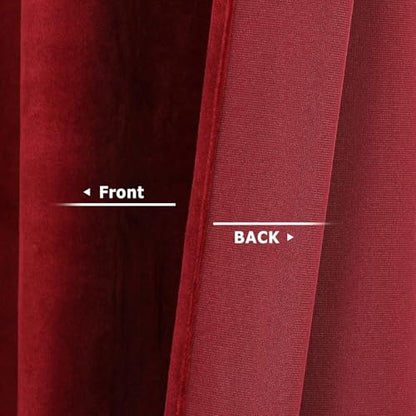 Benedeco Burgundy Red Velvet Blackout Curtains 52x63, Back Tab, 2 Panels | Elegant Room Darkening Thermal Insulated Energy Saving Noise Reducing Velvet Window Drapes for Living Room, Bedroom - color: Backtab-red, size: 52"W x 63"L (Pack of 2)