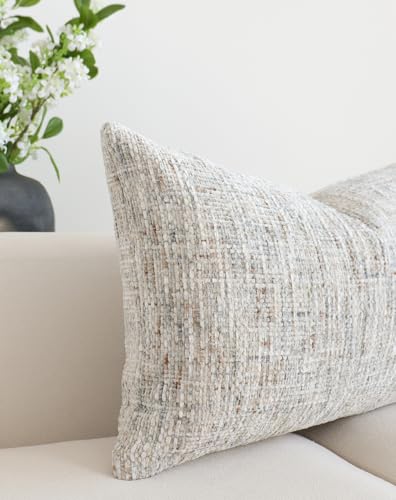 Textured Neutral Lumbar Pillow Cover 12x20 Inch Soft Woven Chenille Accent Boho Farmhouse Rectangle Decorative Throw Pillow Cover for Modern Home Decor Couch Sofa Chair Bedroom Living Room - size: 20" x 12" (Pack of 1)