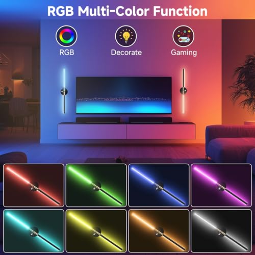 Wall Sconces with 360°DIY Independently Rotatable Lamp,10000mAh Rechargeable Battery Operated,Wireless Magnetic Wall Lights with Remote,RGB Colors&Dimmable,Wall Decor for TV/Mirror,Bedroom,Staircase - size: RGB-28.5 inch (Black - Single)
